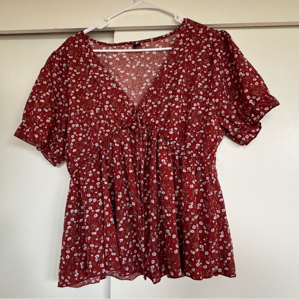 SHEIN Red Floral Blouse
